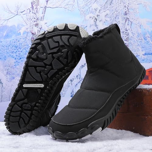 Image of Men's and Women's Barefoot Hiking Boots | Zero Drop Winter Snow Boots with Wide Toe Box | Slip-On Waterproof Ankle Booties | Minimalist Five-Finger Sneakers for Outdoor Hiking and Walking