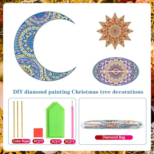 Image of AiYuanzsh Moon and Star Diamond Art Tabletop Ornament, Acrylic Double Sided Diamond Painting Desktop Kit, Mandala DIY Large Diamond Art Kits for Living Room Office Table Decor 26x29.5cm
