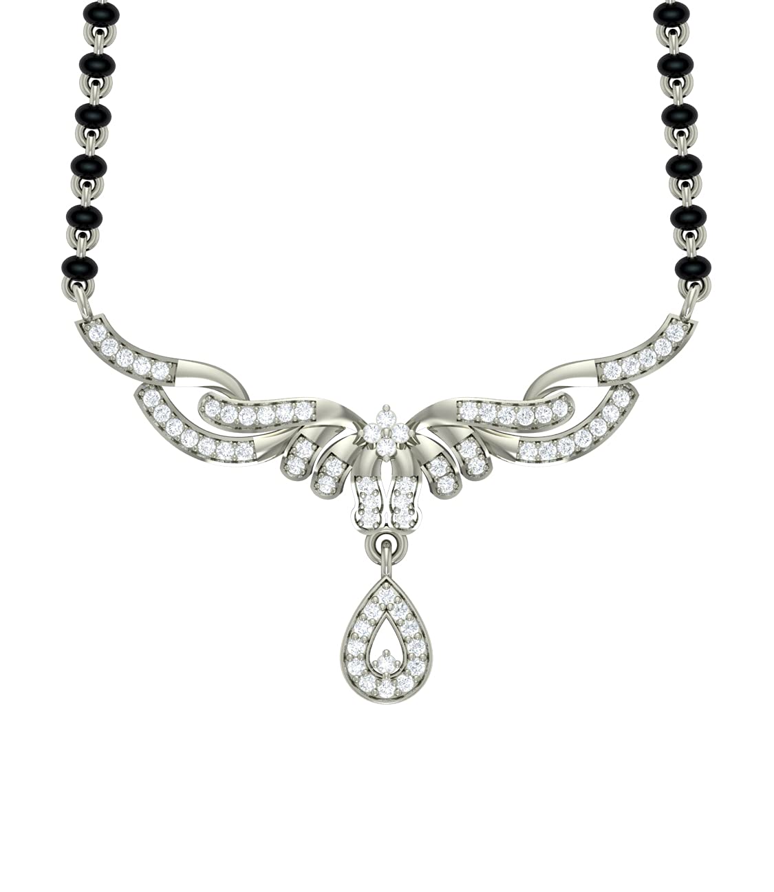 925 Sterling Silver Maya Mangalsutra Earring Chain Jewellery Set | Platinum Plated, Swiss Zirconia | Gift for Wife