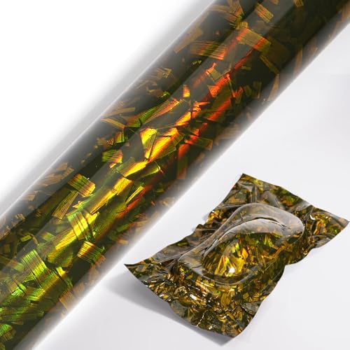 Image of LZLRUN Gloss Forged Carbon Fiber Self Adhesive Vinyl Wrap Film for Car Moto (Chameleon Gold, 1ft x 10ft) | Gloss Chameleon forged carbon texture, With install tools, Air release, Self-adhesive, For car moto furniture laptop