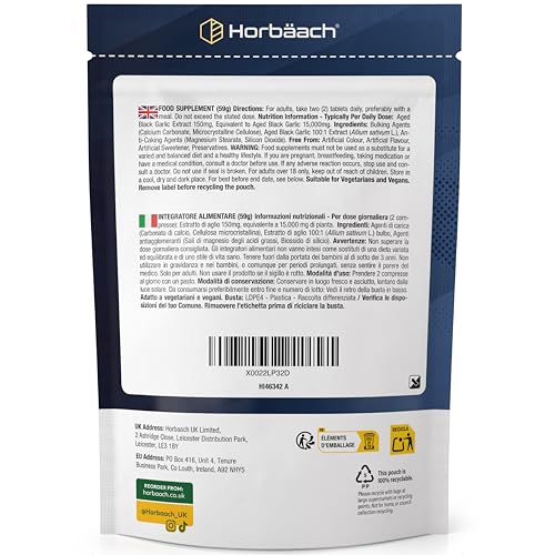 Schwarzer Knoblauch 15.000mg | 180 Schwarze Knoblauchtabletten | aus konzentrierter Knoblauchextrakt | Hochdosiert und Vegane | Aged Black Garlic Supplement | von Horbaach