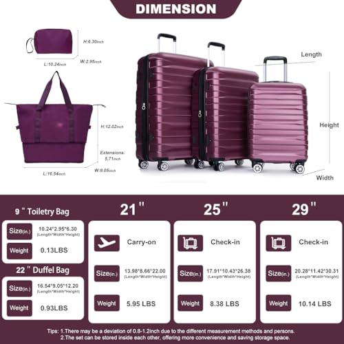 Expandable 5-Piece Luggage Set for Stress-Free Travel, Lightweight and Durable, with 360° Wheels, Wine Red2