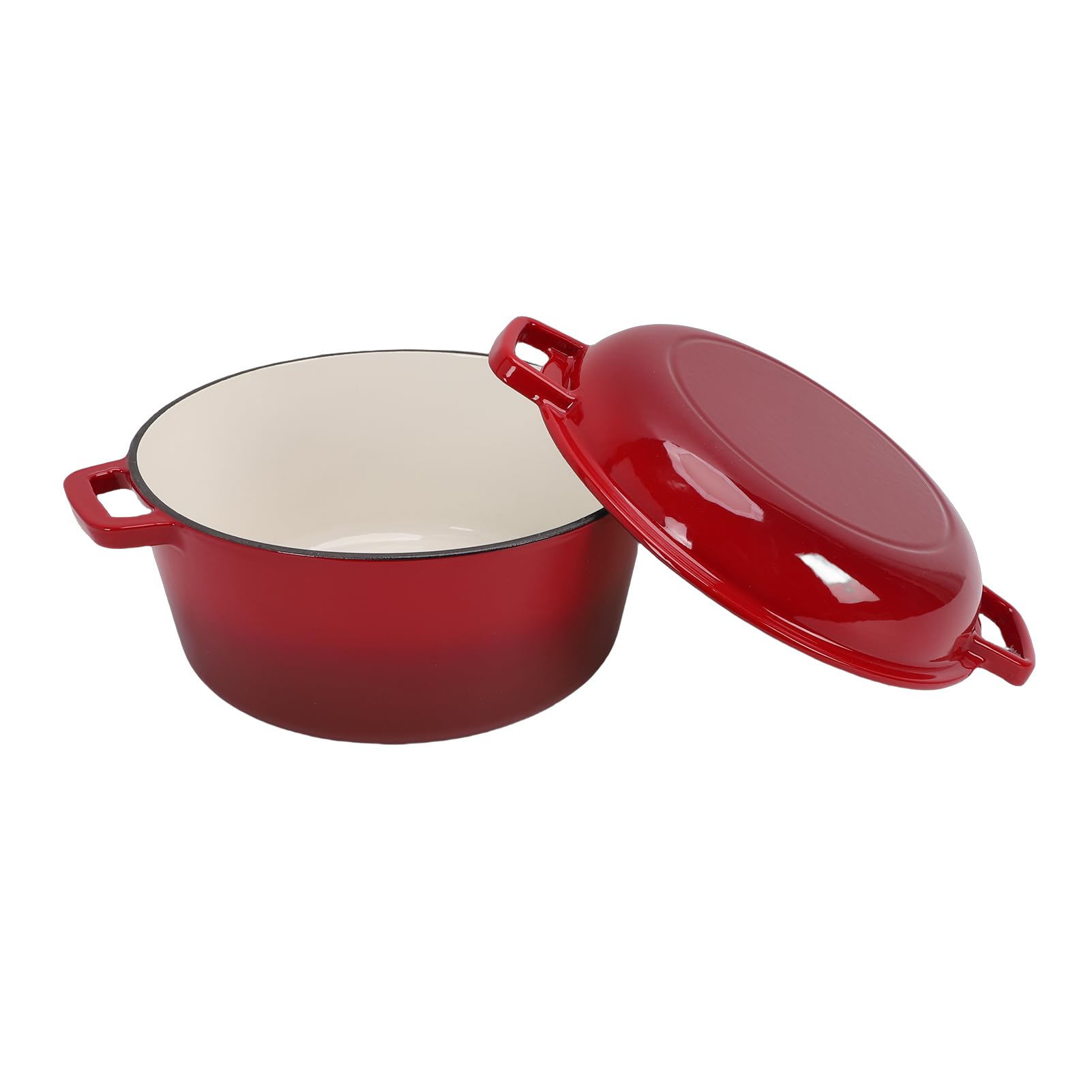 Duokon Olla de Hierro Fundido Esmaltado con Tapa de Sartén, 2 en 1, 5QT,