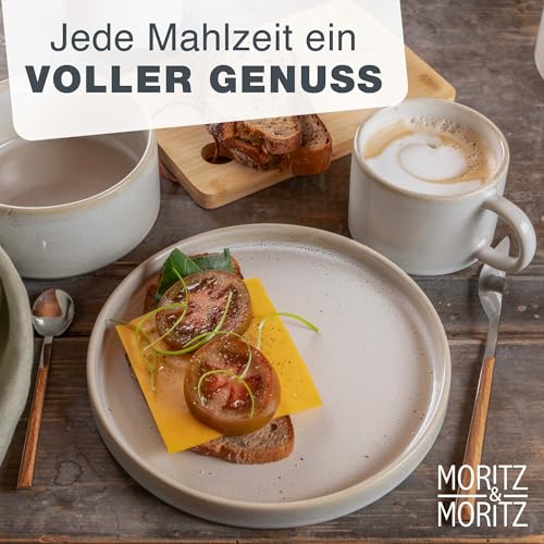 Moritz & Moritz CASTELLO 20-teiliges Geschirrset 4 Personen Beige - Teller Set aus Steinzeug - Geschirr Set Beige aus je 4 Dinnerteller, 4 Dessertteller, 4 Suppenteller, 4 Schüsseln und 4 Tassen