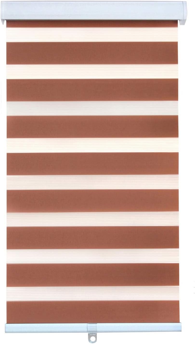 SMT- [(W)48" x (H)72"] Brown Zebra Roller Blinds Shades, Dual Layer, Cordless, Sheer or Privacy Light Control, Day and Night Window Drapes, Easy to Install, Striped Dove [P/N: ET-ZB-BR-48]