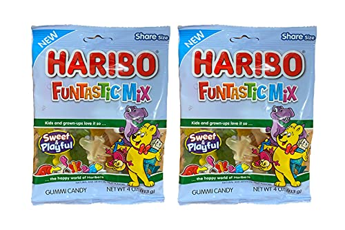 Haribo Gold Haribo Funtastic Mix Share Size Gummy Candy-Sweet and Playful- Shapes Include Aligators, Frogs, Planes and Robots. Pack of 2