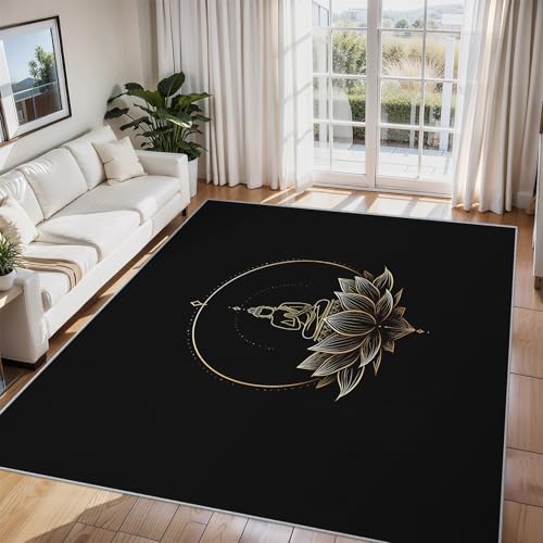 Générique Tapis Salon Lotus Zen, Tapis Chambre Méditation Bouddha, Doux Flanelle Poil Court 50x80 cm - Lavable Antidérapant Paillasson H-74