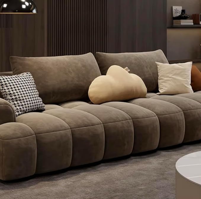 Image of LEGACY OF COMFORT 106 inch Curved 4-Seater Sectional Sofa, Brown | Premium Upholstered, Luxury, Includes Pillows