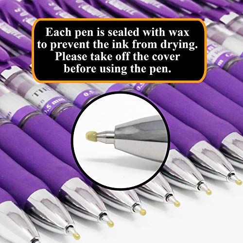 Image of [24 Pens - Purple Ink] Think2 Retractable Gel Pens. (24 Purple) Fine Point (0.5mm) Rollerball Pens with Comfort Grip.