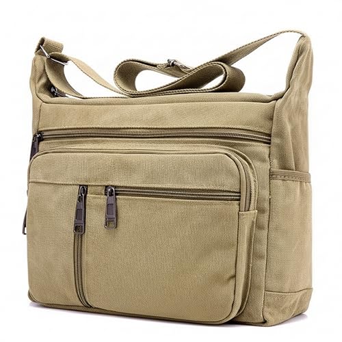 Image of POPCUBE Large Canvas Crossbody Sling Bag for Men & Women | 7 Zipper Pockets, 2 Water Bottle Holders, Adjustable Strap | Travel, Office, College Shoulder Bag | Durable Canvas Material, 32x14x27 cm
