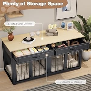 Ebe dog crate furniture 63wooden dog crate with 2 drawers dog kennel indoor furniture with removable divider heavy duty dog crate table indoor tv stand for small medium large dogs black  urban country home decor