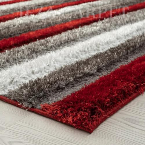 Image of Super Soft Floor Area Rug 5 x 7 Feet Soft Smooth Thick Non-Slip Fluffy Shaggy Carpet for Bedroom, Drawing, Kids Room, Office with Upto 2 Inch Microfiber High Pile (RED Gray B)