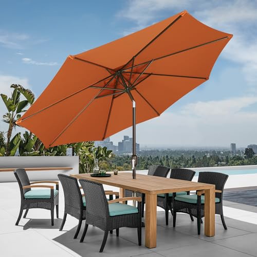 Image of Blissun 9' Outdoor Patio Umbrella, Outdoor Table Umbrella, Yard Umbrella, Market Umbrella with 8 Sturdy Ribs, Push Button Tilt and Crank