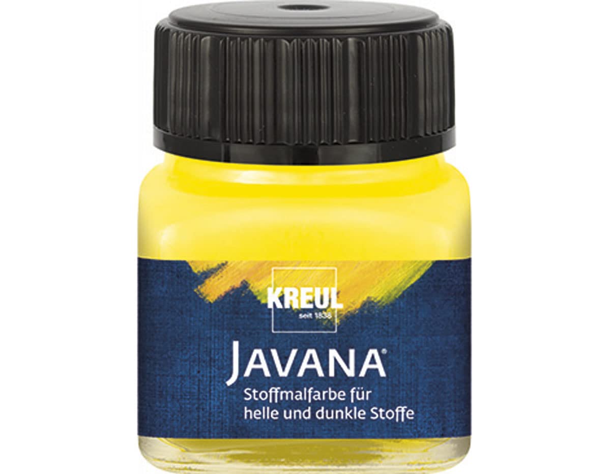 Kreul 90962 - Javana Fabric Paint for Light and Dark Fabrics, 20 ml Glass, Yellow, Brilliant Water-Based Colour, Pasto Character, for Stamping and Stenciling, Washable After Fixation