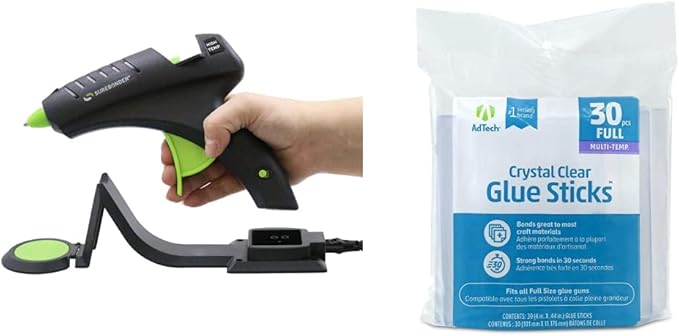 Adhesive Technologies Multi Temp Full Size Glue Gun & Glue Sticks - Cordless Hot Glue Gun Bonds Metal, Wood & More, 30 Glue Sticks Included