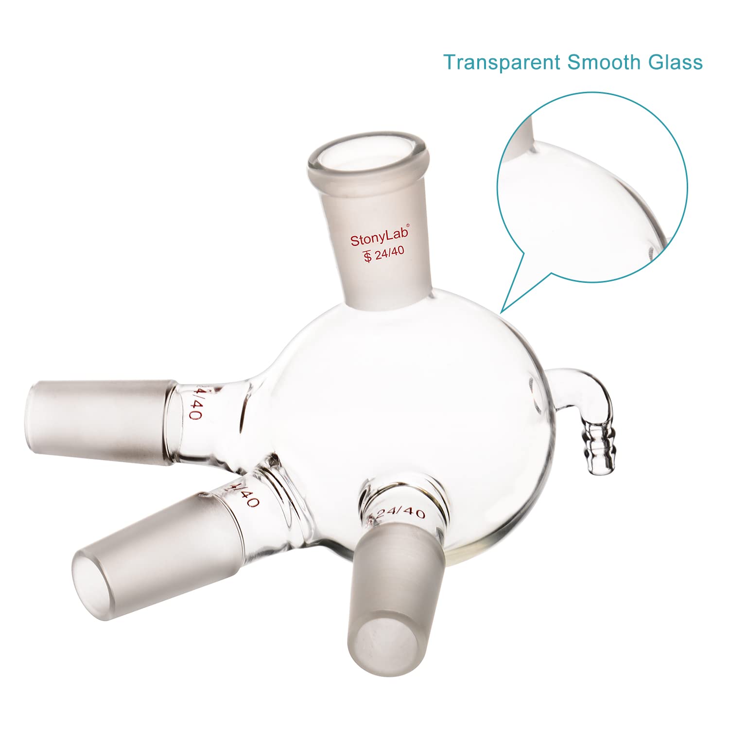 stonylab Verre Distillation Récepteur, Vache Type Récepteur de Distillation en Verre Borosilicate avec Joints 24/40 et Connexion de Tuyau, Utilisé avec Short Path, 500 ml