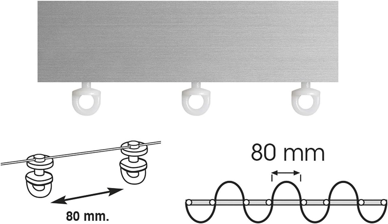 TENDE ARREDO TESSILE - Binario Tenda Soffitto Scorrevole (170 cm) Zineffa per Tenda, Binario a Onda Decorativo in Alluminio con Tappi Terminali e Occhielli in PVC per Tende su Misura (Grigio)