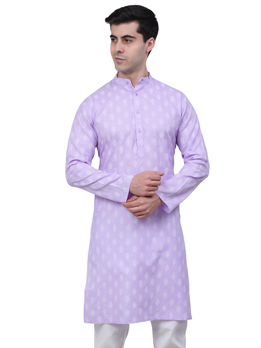 jompers Men Purple and White Floral Printed Kurtas-picture-30