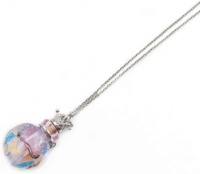 Stainless Steel Colored Glass Pendant Necklace Diffuser Perfume Pendant Aromatherapy Charms (Pink)