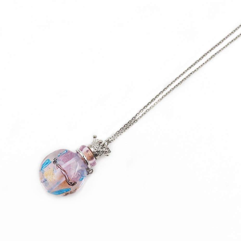 Stainless Steel Colored Glass Pendant Necklace Diffuser Perfume Pendant Aromatherapy Charms (Pink)