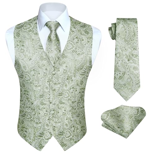 Image of HISDERN Mens Vest Tie Set 3PC Formal Waistcoat Paisley Floral Jacquard Necktie Pocket Square Suit Vests Wedding Party