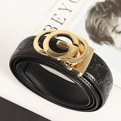 Image of Aurolran Men&Womens Leather Dress Belt Business Automatic Buckle Belt Color-Black Silver Gold
