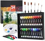 Kebuye Acrylic Art Paint Set, 24 Colours(12ml) Acrylic Paint Kits Creamy Texture Non-toxic, Art Craft Paints for Canvas Painting, Rock,Stone,Wood,Fabric,Crafts,with 6 Brushes 2 Canvas 1 Palette