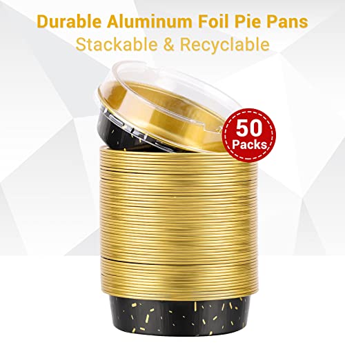 Suice Disposable Ramekins With Lids 4 Inch, 50Pcs Aluminum Foil Baking Cups For Individual Cake Mini Cake Pans Tart Tins With Lids, Star Shower Mini Cheesecake Container For Quiche,Tiny Tart, Desserts #TOP2