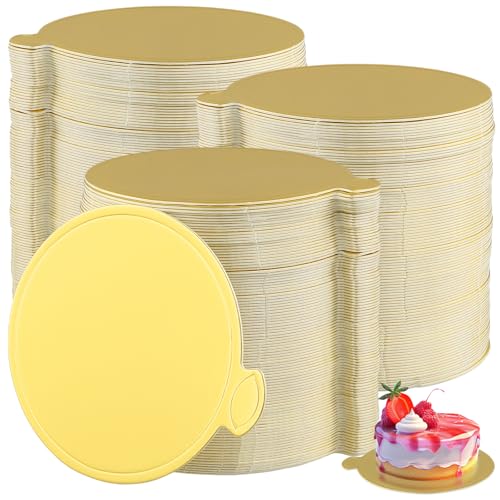 KEILEOHO 300 unidades de bandeja para tartas de color oro pequeño, 9 cm, mini base de cartón, redonda, para tartas y postres