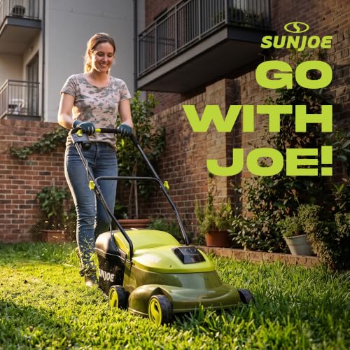 Image of Sun Joe Cordless Electric Push Lawn Mower with 10.6-Gal Bag and Safety Key, 14-Inch Cutting Width - Heavy-Duty Yard Trimmer for Gardening Care and Maintenance, MJ401C-XR