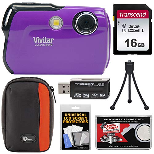 Vivitar ViviCam 8119 Digital Camera (Purple) with 16GB Card + Case + Reader + Tripod + Kit