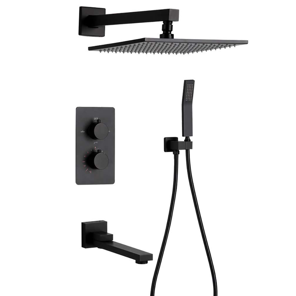 Colonne de douche thermostatique noir mat en laiton luxe pour salle de bain