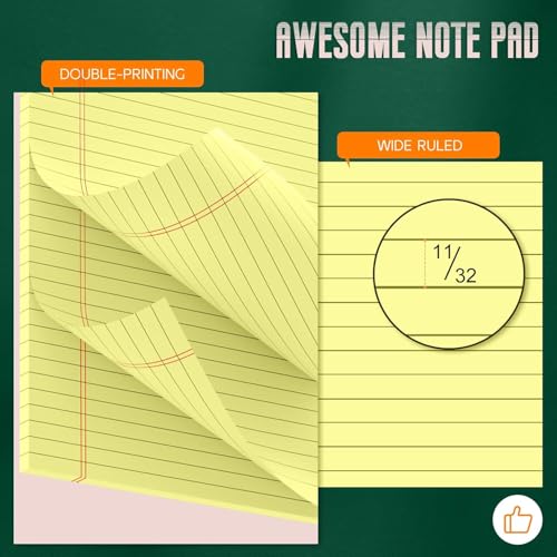 Image of Legal Pads 8.5 x 14 Note Pads, 10 Pack Writing Pads Wide Ruled Notepads, Micro Perforated Notepad, Double-Side Printed Lined Paper Pads 30 Sheets per Notepad, Yellow Legal Pads for Home, Office, School