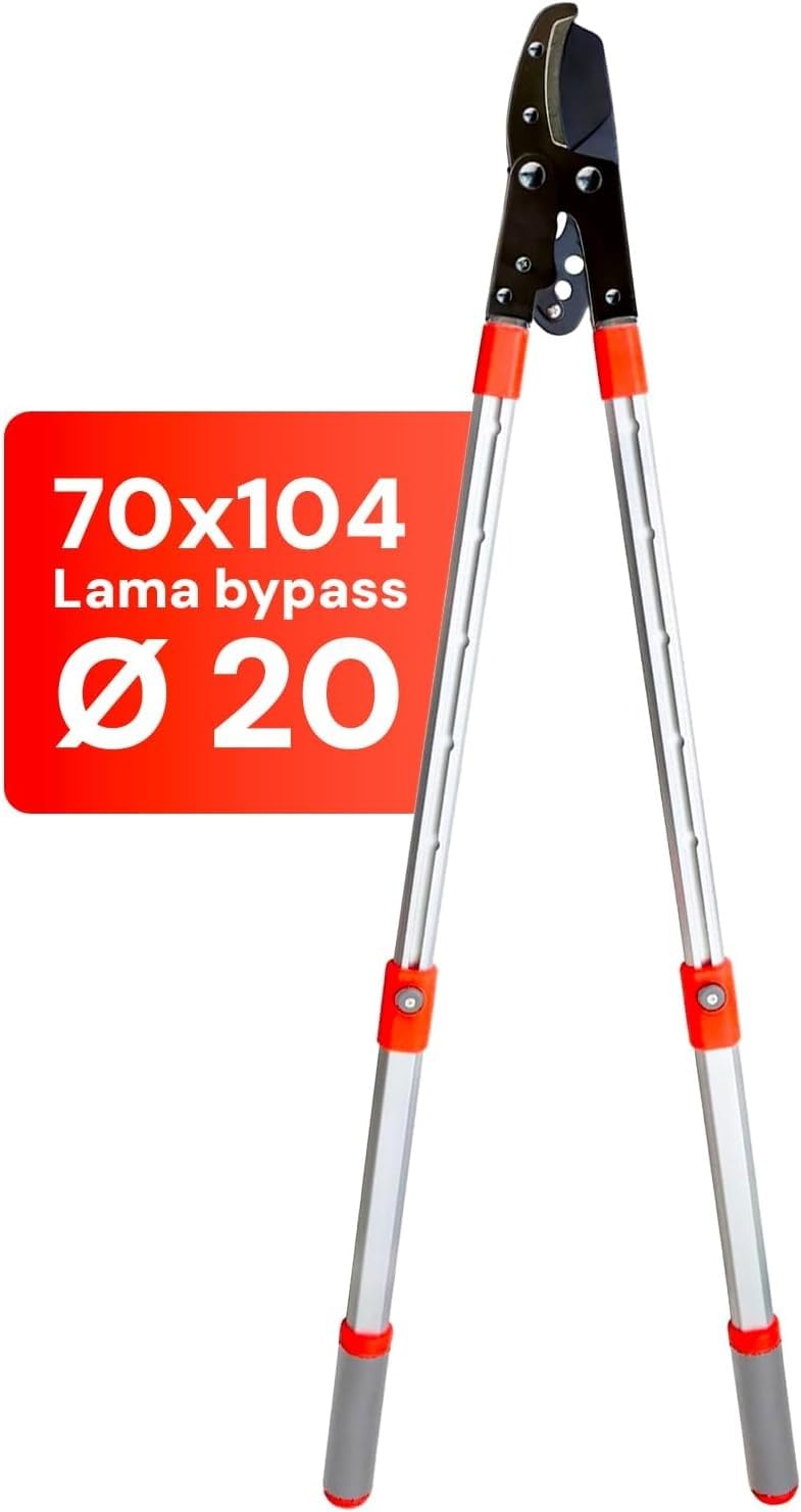 Avilia Tronchese Tagliarami Telescopico con Cricchetto 20cm - Forbice da Giardinaggio Manico Estensibile 70-104cm, Perfetto per Potatura Rami Alti, con Taglio a Cricchetto, 43x2x10cm