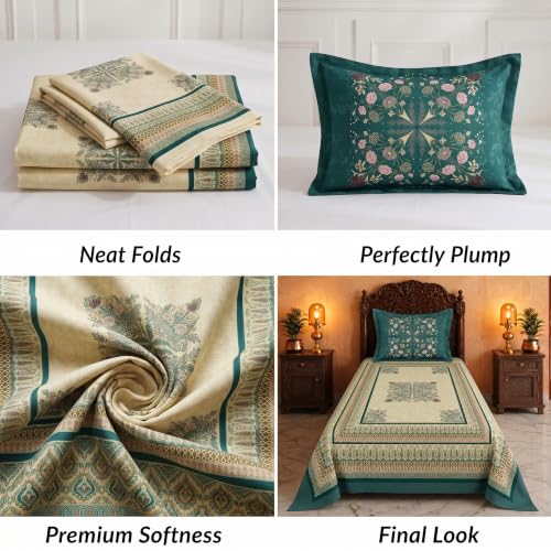 Image of BSB HOME 240 TC Cotton Single Bedsheet, Premium Soft & Breathable Single Bed Sheet, Skin Friendly Durable Printed Bed Cover for Bedroom, Elegant Cotton Bedding, 60 x 90 Inches - Spruce Green