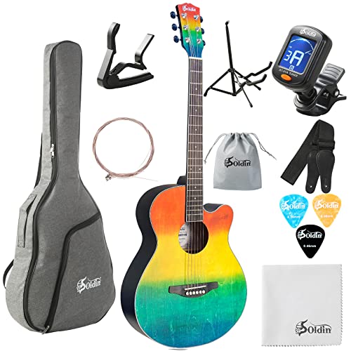 Soldin Kit de guitare acoustique pour débutant de 101,6 cm avec sac de transport, support de guitare, accordeur, sangle… - Les Beatles, Paul McCartney, John Lennon, RIngo Starr, George Harrison Soldin Kit de guitare acoustique pour débutant de 101,6 cm avec sac de transport, support de guitare, accordeur, sangle…