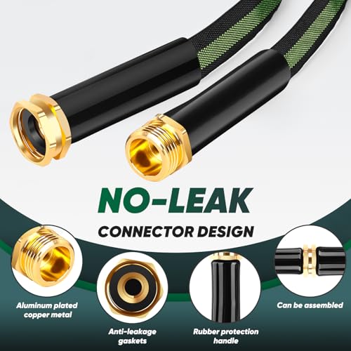 Image of Garden Hose 100ft Lightweight, Non-Expanding, Leak-Proof Metal Connector, No-Knot No-Tangle, Easy to Store and Carry, Wear-Resistant, 3 /4GHT Flexible Water Hose for Yard, Outdoor (Black Green)