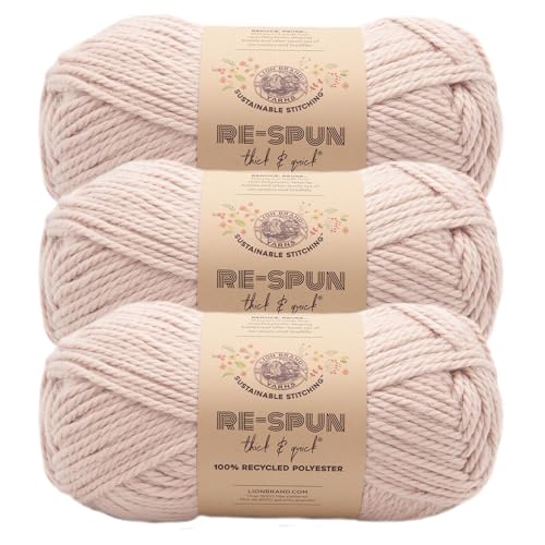 Image of Lion Brand Yarn, Re-Spun Thick & Quick Yarn, Sepia Rose, Pink, 3 Pack