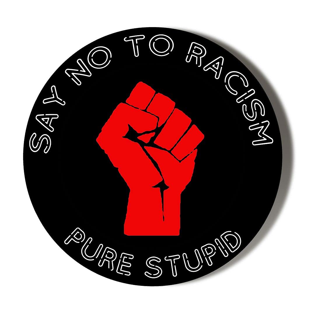 Gift Insanity Multi Say No To Racism Pure Stupid Red Fist On Black 10 X 56Mm Vinyl Stickers Pack Of 10