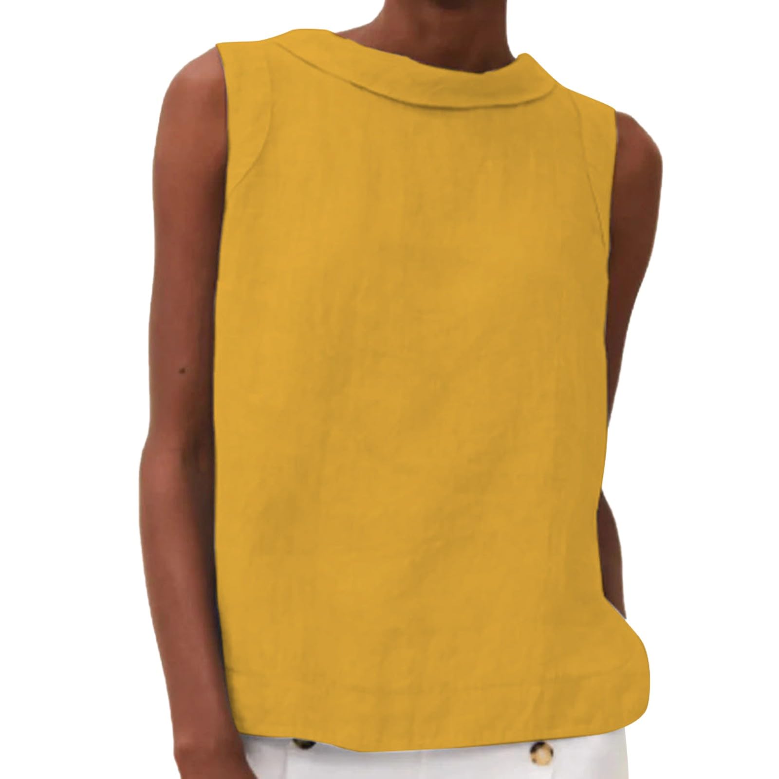 Women's Cotton Linen Tank Tops High Neck Casual Cami Sleeveless Camisole Blouses Summer Basic Shirt Solid Color Crop Tops(Orange,XX-Large) — image 1