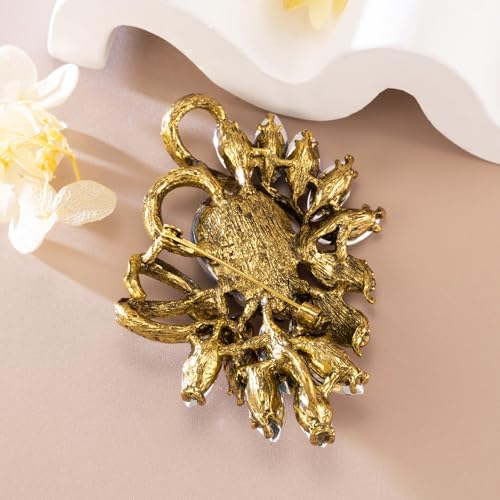 Image of SELOVO Leaf Rhinestone Statement Brooch Pin Dress Jewelry Accessory
