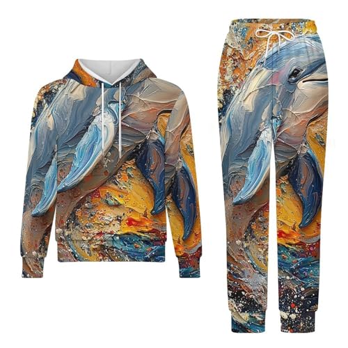 Boys Girls Pullover Hoodie Jogger Pants Kid Outfit Sweatshirt Sweatpants Set, Dolphin Ocean Psychedelic Abstract4