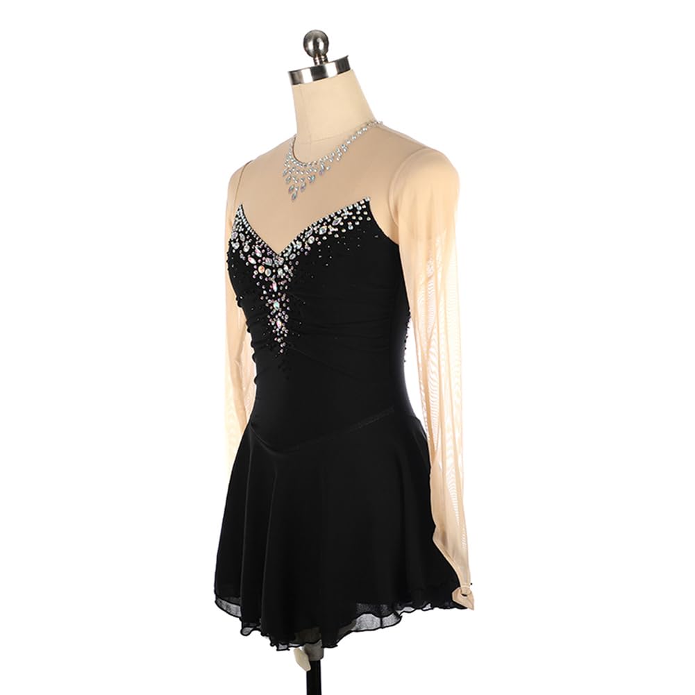 Eiskunstlaufkleider Damen Mädchen Eislaufkleid Blau Langarm Gymnastik Wettbewerb Performance Kostüm für Rollentanz Rock Ballett Kleid