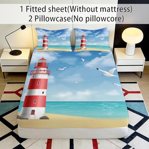 Drap housse imprimé oiseaux marins microfibre 3D à bonnet 25cm
