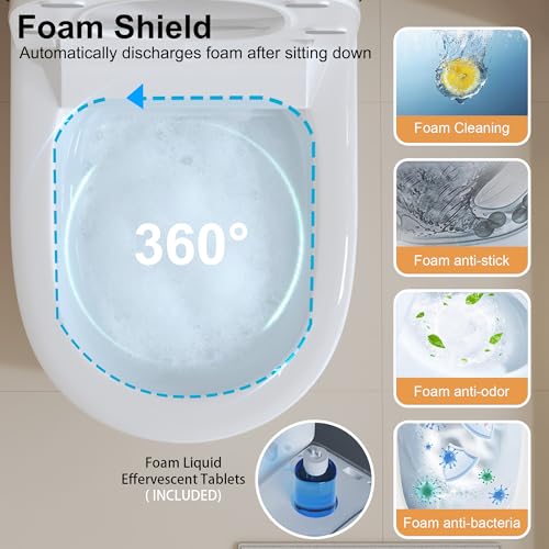 Image of Luxury Smart Bidet Toilet with Tank, Foam Shield, Dual Auto Flush /Lid&Seat, Foot Sensor, LED Display, Electric Modern One Piece Toilets for Bathroom with Siphon Dual Flush 0.8 /1.2 GPF