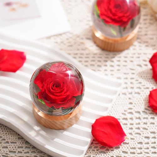 1st Heaven Rose in Harzkugel, Rosen Dekor, Echte Rosen Briefbeschwerer in Geschenkkarton - Einzigartige Dekoration für Zuhause und Büro, Ideal für Geburtstag, Hochzeit und Valentinstag