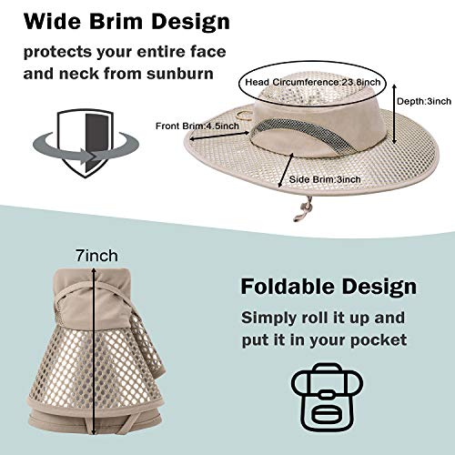 Image of Men Safari Sun Hat Wide Brim Boonie Fishing Cap with Adjustable Drawstring