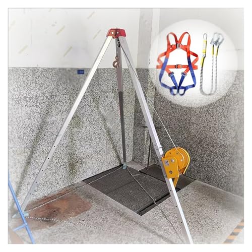 Confined Space Tripod Kit W/ Winch/safty Harness, Aluminum Lifting Tripod for Manhole/ Tunneling/ Cable Trench, Commercial Heavy Duty Retractable Legs Bracket Safety Tripod(1200 LBS Winch+Safe Belt)