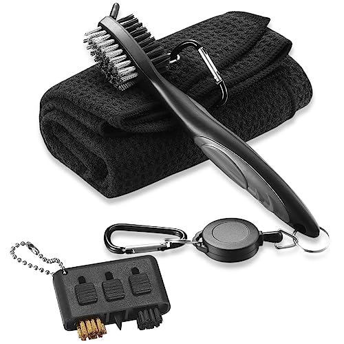 pzihao Golf Club Brush and Microfibe Towel Kit Cleaning brush, with Carabiner Clip Waffle Pattern Cleaning Tool
