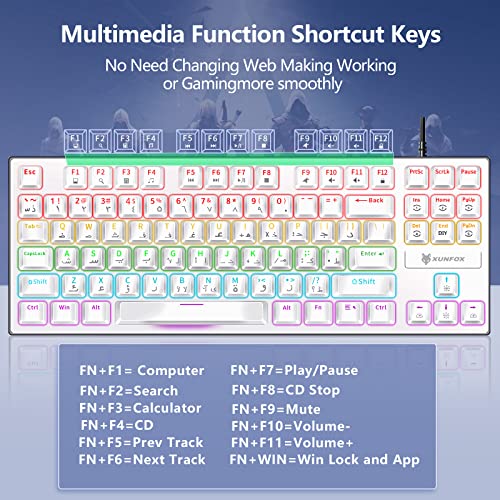 Image of UCHUANG English Arabic Gaming Keyboard with RGB LED Different Backlight Effects for iOS, Android, Windows and Mac, USB Wired Gaming Mechanical Waterproof Keyboard 87 Keys - White